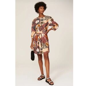 Scotch & Soda Maison Scotch Sun Ray Orange Printed Puff Sleeve Mini Dress L NEW